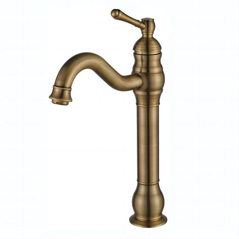 Antike Messing-Badezimmerarmatur, 360° schwenkbares hohes Waschbecken, Retro-Stil, Einhebelmischer, Auslauf (Wasserleitungen nicht enthalten) (1/5)