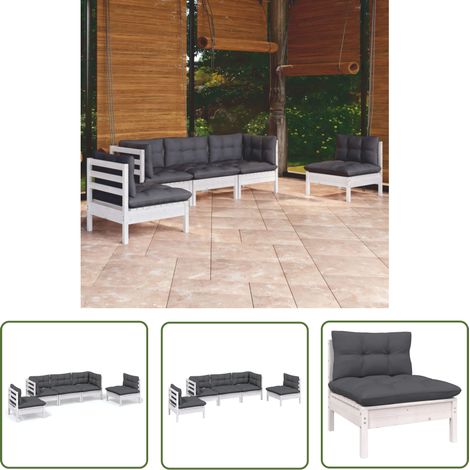 The Living Store 5-tlg. Garten-Lounge-Set mit Kissen Kiefer Massivholz - Gartensessel - Lounge Set - Gartenmöbeln - Rattan Möbel - Kiefernholzmöbel (1/5)