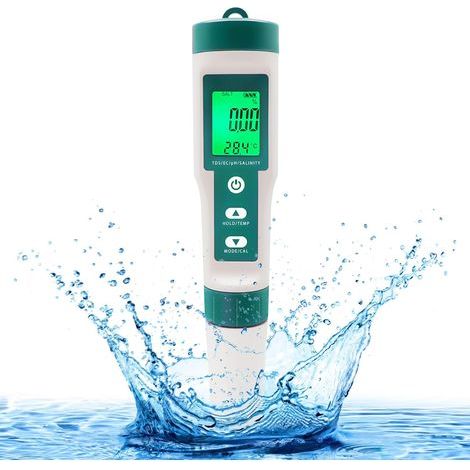 pH-Meter, 7-in-1-Messgerät für TDS/EC/Salzgehalt/ORP/SG/Temperatur/pH-Wert, mit Hintergrundbeleuchtung, hohe Präzision, geeignet für Trinkwasser, Pools und Laboraquarien (1/5)