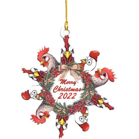 Pendentif poulet avec chapeau de Noël, décorations à suspendre au sapin de Noël, à accrocher aux portes et fenêtres (1/5)
