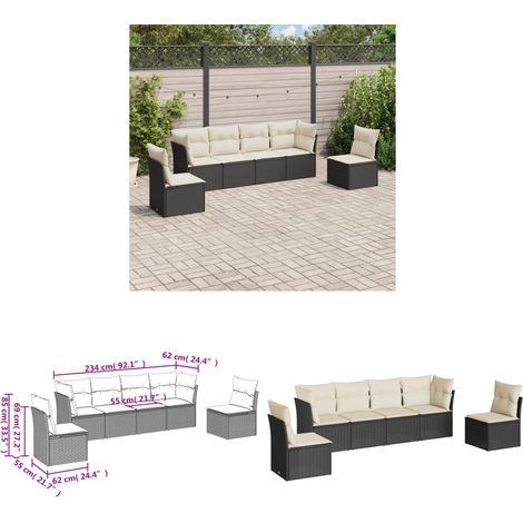 6-tlg. Garten-Sofagarnitur mit Kissen Schwarz Poly Rattan - Gartensorgsgarnitur - PE-Rattan Möbel - Outdoor Sofa Set - Lounge Garnitur - Gartenlounge - Home & Living