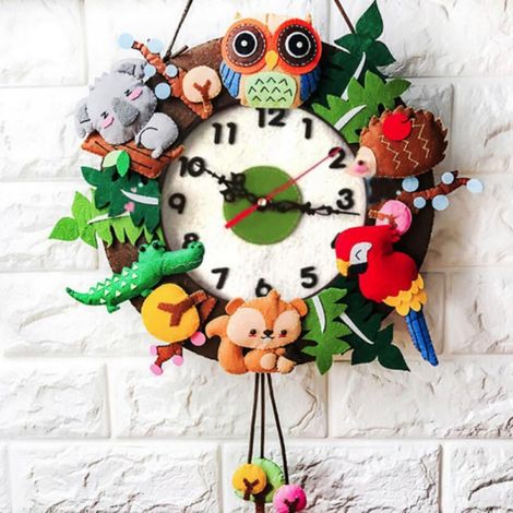 Horloge Murale En Tissu Non Tissé - DIY Marine Animal - Silencieuse À Pile - Pour Chambre D'enfant Salle De Classe Cuisine - 40 x 32 cm (1/5)