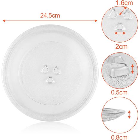 Piatto girevole per microonde da 24,5 cm, piatto girevole in vetro a forma di Y, adatto per forni a microonde con supporti circolari (1/4)