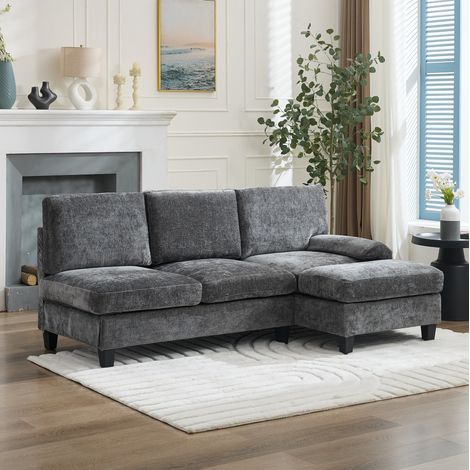 Divano angolare letto da 3 posti in tessuto grigio, 194 x 118 x 81 cm (1/5)