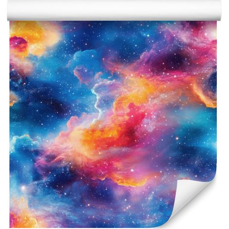 Papel pintado de galaxia en acuarela azul, violeta, morado y coral 50x1000 cm (1/5)
