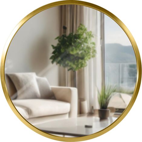 Miroir mural rond en métal doré diamètre 30 cm 100008429