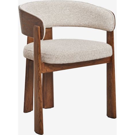 Pack de 4 chaises de salle à manger avec accoudoirs, rembourrées et en bois de chêne Olea SKLUM
