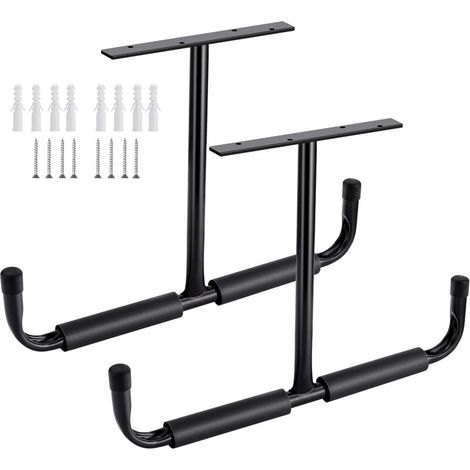 Gancho de almacenamiento de techo de garaje de acero, estante de almacenamiento resistente para colgar madera, bicicletas, herramientas, madera, sistema de almacenamiento resistente (2 paquetes, negro (1/4)