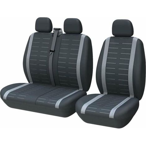 Housse Siege Voiture Couvre Universal Fit La Plupart des Camions Camionnette Bus Siège Avant 1 + 2 (3 Places) Housses de Sieges Universelles Housse Couverture Jeu Complet en Tissu Lavable Gris (1/5)