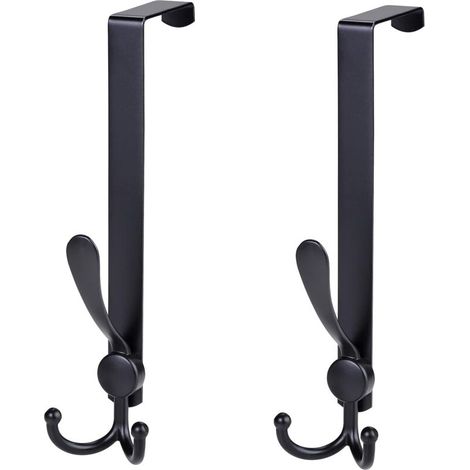 Coat Rack for Door, 2 Pcs No Drilling Stainless Steel Door Hook, Over Door Hook for Bedroom Bathroom Kitchen (Width 4.5 cm, Black)