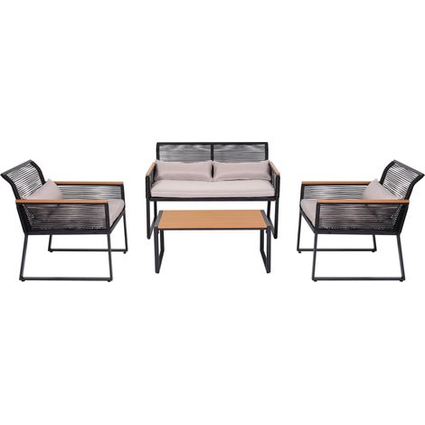 [NON UTILIZZATO] Set salotto giardino esterno salottino HHG-603 acciaio verniciato aspetto legno intreccio di corda grigio chiaro
