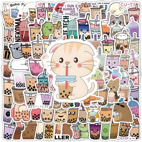 Autocollants Perles Thé Au Lait - 100 Pièces - PVC Imperméable - Motifs Animaux Dessin Animé - Pour Carnets Albums Et Objets Personnels (1/5)