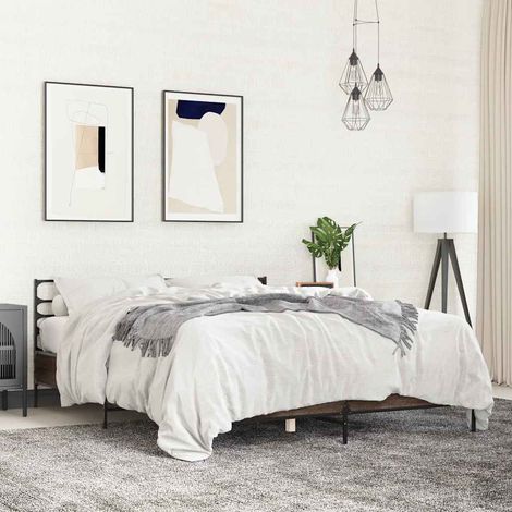 vidaXL Estructura cama madera ingeniería metal marrón roble 150x200 cm (1/5)