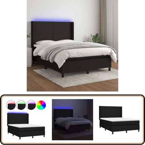 Boxspringbett mit Matratze & LED Schwarz 140x200 cm Stoff - Boxspringbett - Doppelbett - Schlafsofa - Bettenrahmen - Lattenrost