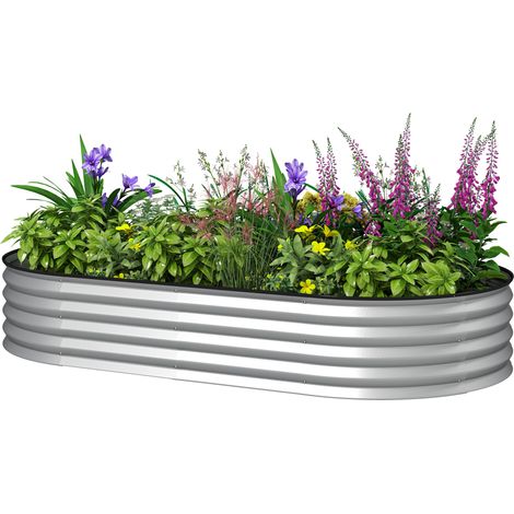 Jardinière surélevée galvanisée acier lit jardin bordure caoutchouc 181 x 93 x 30 cm argent