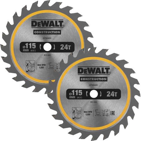 Dewalt DT20420 Circular Saw Blade 115 x 9.5mm x 24 Tooth TCT Fits DCS571 X 2 (1/4)