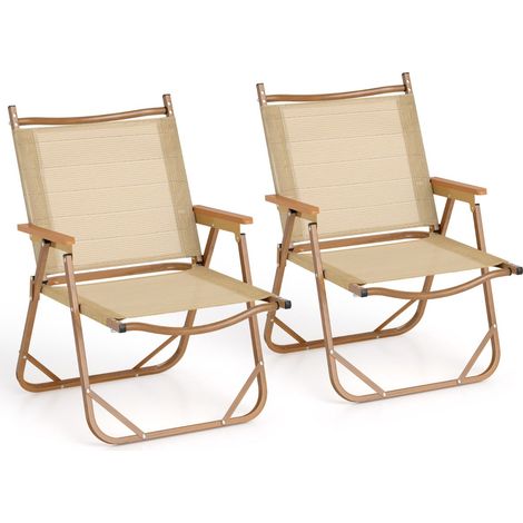 Juego de 2 sillas de camping plegables ligeras y ergonómicas de 64 x 53 x 77 cm para uso exterior fabricadas en aluminio beige 200011854