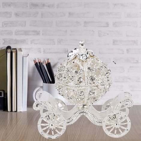 Coffret Bijoux Carrosse Citrouille Décoré Strass, Boîte à Bijoux Métal Cadeau Déco Table Ornement Craft (1/5)