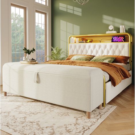 Seduta contenitore 145 cm cord beige vano e idraulico HAVRYA (1/5)