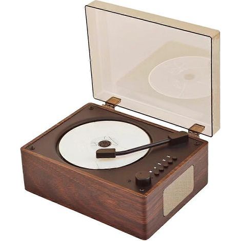 Lecteur CD rétro rechargeable, compatible Bluetooth 5.0, avec ports USB et AUX 3,5 mm, couleur noyer.