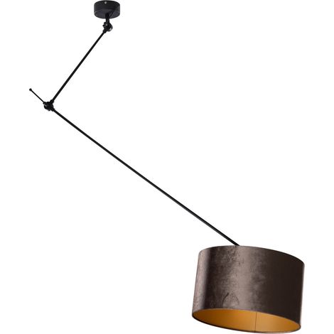 Pendelleuchte schwarz mit braunem Samtschirm 35cm - Blitz
