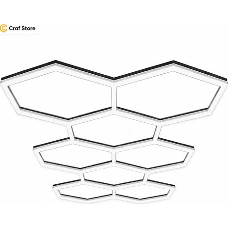 Éclairage LED Hexagonal Garage 370W, Kit Luminaire Nid d’Abeille pour Lavage Auto, Detailing et Atelier, Plafonnier LED Modulaire Haute Luminosité avec Connecteurs, Vis, Câblage et Serre-câbles