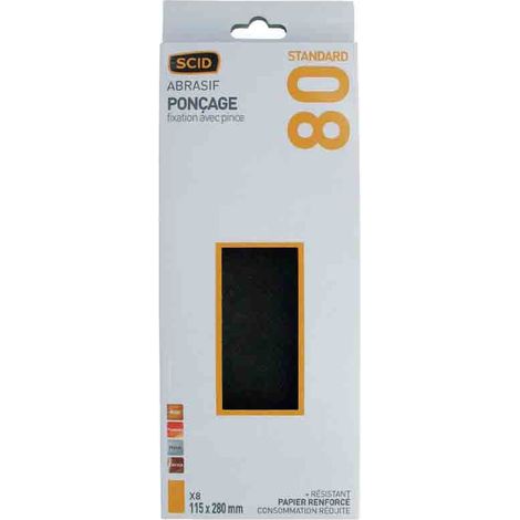 Patin abrasif - SCID - 115 x 280 mm - Grain 80 - Lot de 8 - Fixation par pince (1/3)