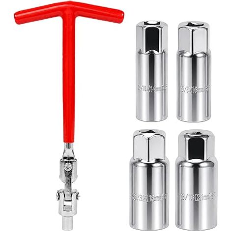 5 Pcs Spark Plug Wrench 14mm 16mm 18mm 21mm Universal Spark Plug Wrench Set with T-Handle Thickening Spark Plug Sockets for Car, Motorcycle, Mower and Engine (1/5)