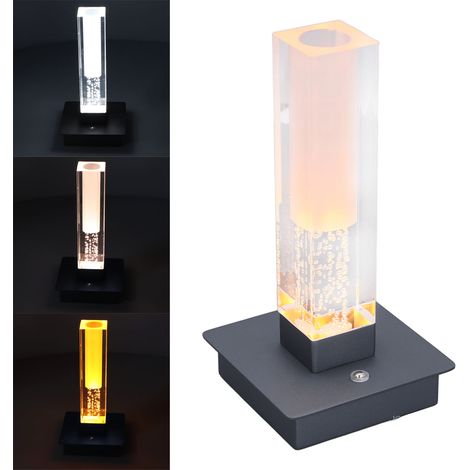 Lampe de table gris, rechargeable, 3 couleurs, étanche IP54, variateur d'intensité, commande tactile, sans fil, LED (acrylique) (1/5)