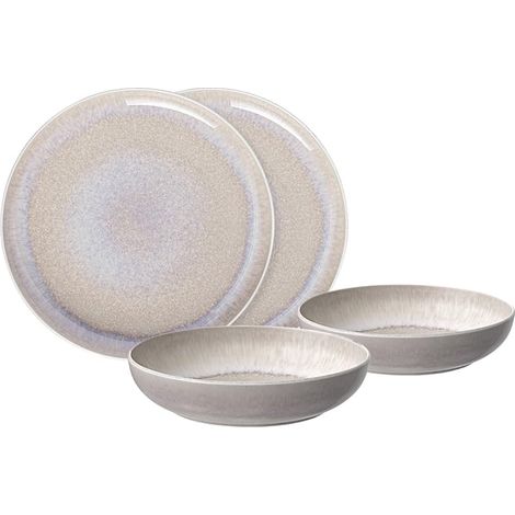 Set de Vaisselle 4 Pièces Beige, Garanti Lave-Vaisselle, Compatible Micro-Ondes, Ensemble de Vaisselle, Assiettes, Service de Table, Porcelaine (1/5)