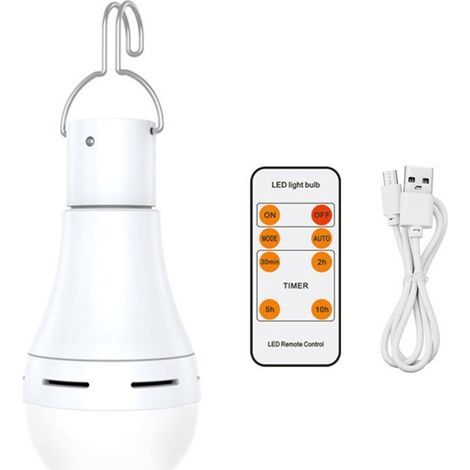 USB Ampoule Rechargeable Avec Télécommande, 7W LED Ampoules Batterie , E27 Tactile Dimmable Ampoule Avec Fonction de Synchronisation, Extérieur Camping Ampoule De Secours Avec Crochet (1/5)