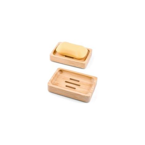 Lot de 2 porte-savons en bambou naturel pour douche – (1/5)