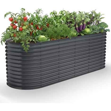AREBOS Letto rialzato ovale 240×80×78 cm 1170 L acciaio zincato extra stabile resistente per giardino e terrazza (1/5)