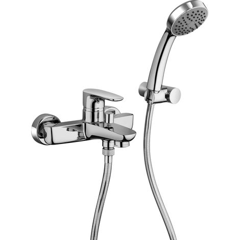 Externer Einhebel-Wannenmischer mit Handbrause und Halterung Paini Parallel 47CR105  Chrom
