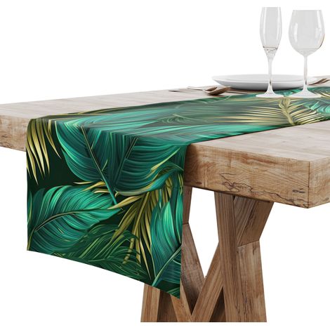 Chemin de table mat lisse 40x120 feuilles tropicales dorées 005 (1/5)