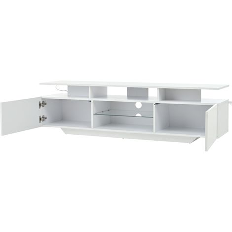 TV Lowboard mit 2 Türen, 8 Fächern und LED, Hochglanz, für Wohnzimmer, 160 × 40 × 45 cm, aus MDF, Weiß (1/5)