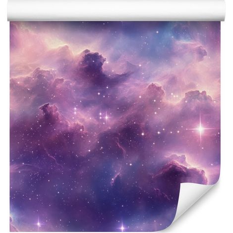 Papier peint aquarelle galaxie violet, rose poudré et bleu 50x1000 cm (1/5)