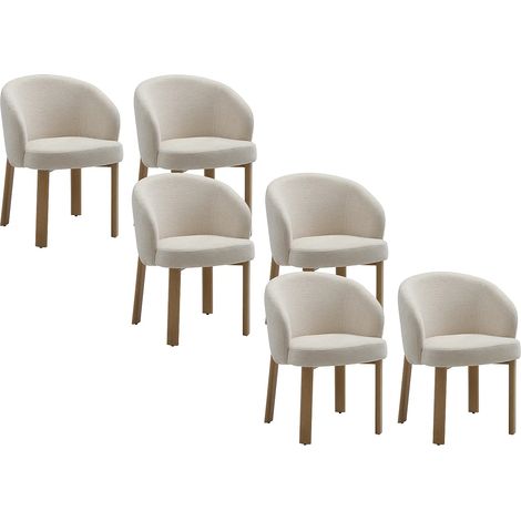 Lot de 6 chaises en tissu texturé et métal effet bois - Beige et naturel - KIZEMA (1/5)