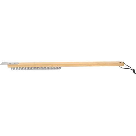 Brosse pour four à pizza avec trou de suspension, manche en bambou, brosse de nettoyage pour barbecue avec grattoir (1/5)