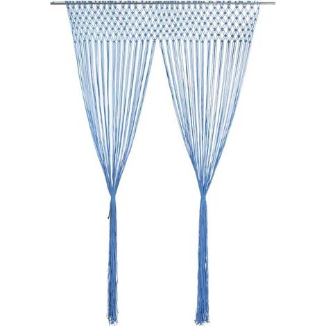 Rideaux à pompons en coton bleu, 140 x 240 cm (1/5)