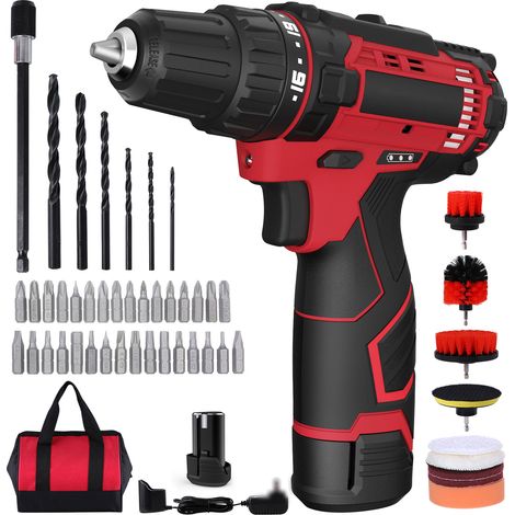 Cordless Drill Driver Kit 12V Power Drill Set 50PCS Electric Drill Brushes Set 18+1 Clutch Screw Driver with LED 2-Speed 280In-lb Torque 3/8-inch Keyless Chuck for Drilling Wood/Metal/Bricks