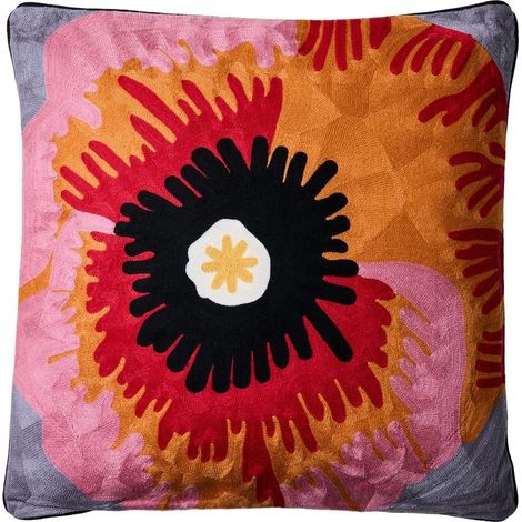 Coussin décoratif brodé fleur stylisée 50x50 cm Yuki