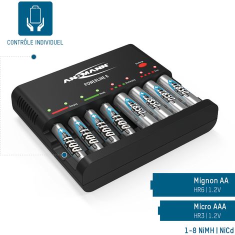 ANSMANN Chargeur de piles pour 8x piles AA/AAA NiMH (charge/décharge) + 8x 2850 AA NiMH Mignon (1/2)