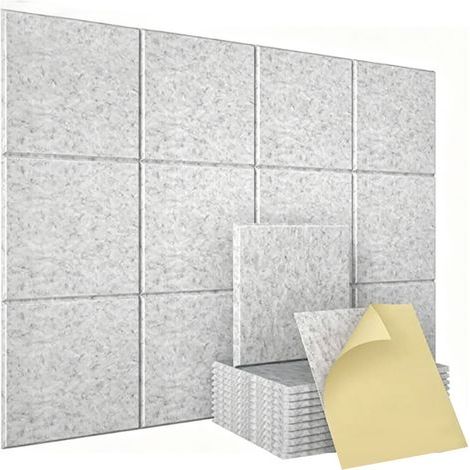 18 pièces panneaux acoustiques 11,81x11,81x0,31 pouces carrés auto-adhésifs insonorisants haute densité pour bureau à domicile salle d'enregistrement studio gris clair (1/5)