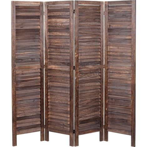 Paravent HHG-523, Trennwand Sichtschutz Raumteiler, Shabby-Look 170x162cm braun