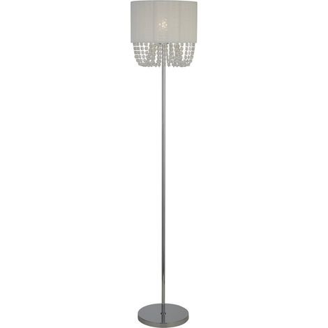 Searchlight Bellano Lampadaire, chromé, tissu blanc, 1 x E27 (1/5)