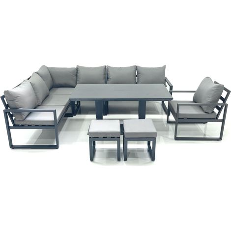 Fimous Aluminum Outdoor Garden Furniture Set Corner Sofa Chair 2 Small Footstool Adjustable Rising Lifting Dining Table Sets Dark Grey (1/5)