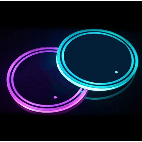 Sous-verres lumineux LED pour porte-gobelets, lot de 2, étanches, 7 couleurs, avec chargement USB, pour une décoration intérieure et une ambiance lumineuse (3 modes d'affichage couleur). (1/5)