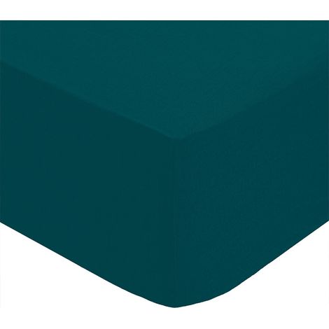 Drap housse percale de coton uni 140 x 190 cm Harmonie bleu egeen (1/2)