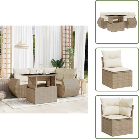 Salon de jardin avec coussins 5 pcs beige résine tressée - Ensemble Salon De Jardin - Meuble Extérieur - Jardin Design - Mobilier De Jardin - Set Salon (1/5)